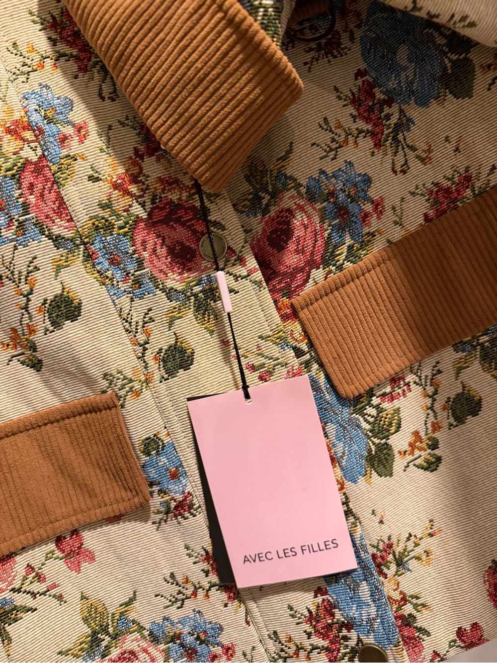 Avec Les Filles Beige Floral Utility Jacket with Rust Corduroy Trim S - Picture 8 of 10